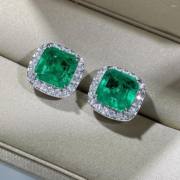 Brincos KQDANCE Mulheres 925 prata esterlina com 8mm Lab Square Esmeralda Verde Gemstone Fine Jewelry Atacado