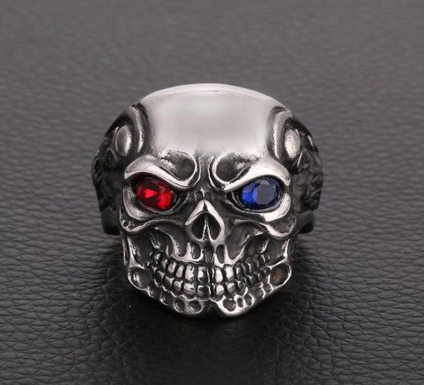 Anello con teschio gotico Vintage indiano CZ Zircone Occhi di cristallo Anello da uomo Punk Biker Vintage Hip Pop Gioielli Anelli regalo per le donne1821037