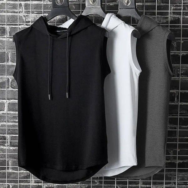 Herren-Tanktops, Fitnessstudio-Bekleidung, Herren-Kapuzenoberteil, weiche Baumwolle, ärmellose Weste, männliches Bodybuilding-Stringer-Workout-Fitness-Shirt-Tanktop