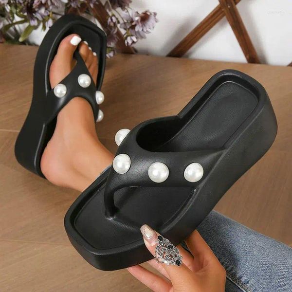 Hausschuhe Mode DIY Perle Frauen Flip-Flops Strand Plattform Außerhalb Keile Sandalen Sommer Schuhe Freizeit
