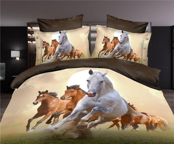 Koşu atları sınıf kaliteli erkek yatak seti yatak klothes hayvan baskılı 4 ad