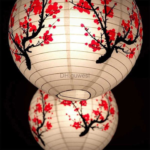 Luzes noturnas estilo chinês lembrança 30 cm flor de ameixa redonda lanterna de papel abajur chinês antigo lanterna de papel ano novo abajur de papel decoração de casa YQ240207