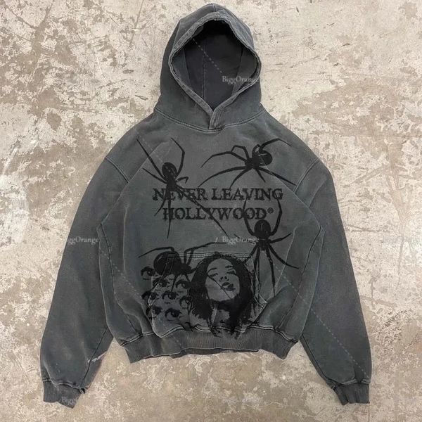 2023 grunge longo gótico aranha impressão y2k oversize zip up hoodies manga moletom masculino punk harajuku solto casaco streetwear 240122