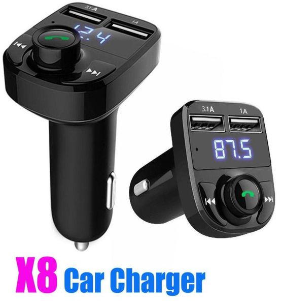 X8 Transmissor FM Aux Modulador Car Kit Bluetooth Handsfree Receptor de áudio MP3 Player 3.1A Saída Carga rápida Carregamento USB duplo com pacote 7179606