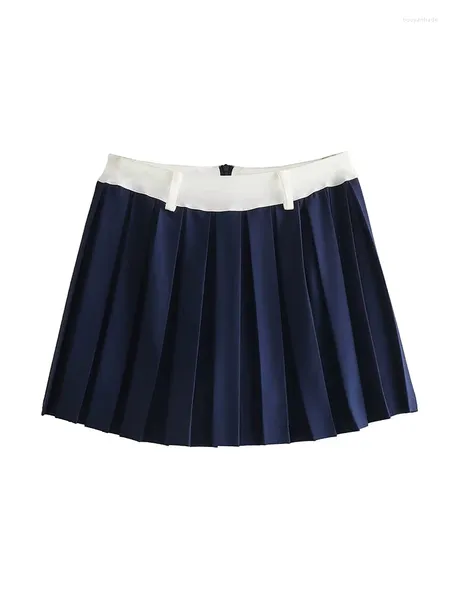 Юбки YENKYE контрастного цвета, темно-синие, плиссированные мини-юбки, женские винтажные летние модели в консервативном стиле с высокой талией