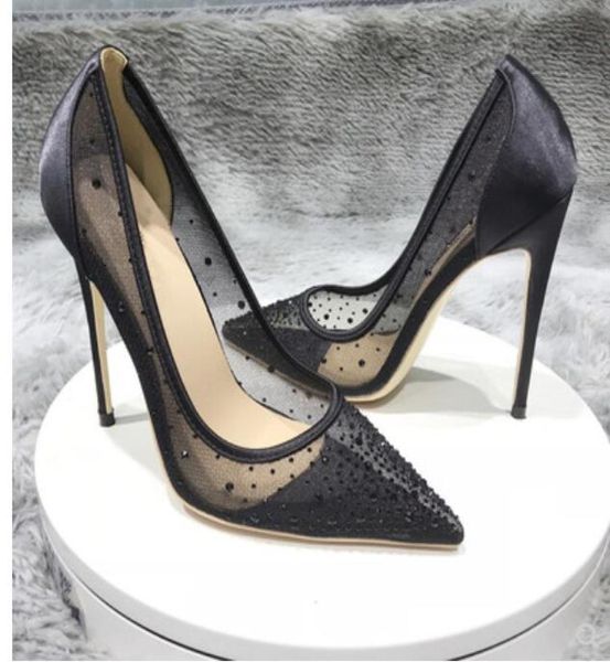 Mode Luxus Designer Frauen Kleid Schuhe s High Heels 8 cm 10 cm 12 CM große größe euro 34-45 rosa Schwarz Spitze Zehen pumpen Patent Leder Mit ded Spike logo7799009
