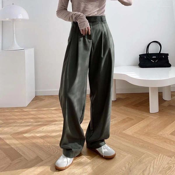 Pantaloni da donna Office Lady Abito nero Abbigliamento Dritto Allentato Vita alta Primavera Tubo di fumo Pantaloni casual 2024