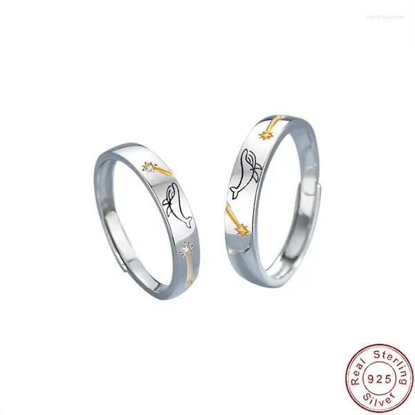 Cluster Ringe Europäisches Original Wal Paar S925 Sterling Silber Offener Ring für Frauen Geburtstag Schmuck Geschenk