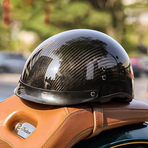 Мотоциклетные шлемы Шлем из углеродного волокна для бездорожья для мотокросса Яркий черный Половина лица Ручная работа Супер легкий винтажный