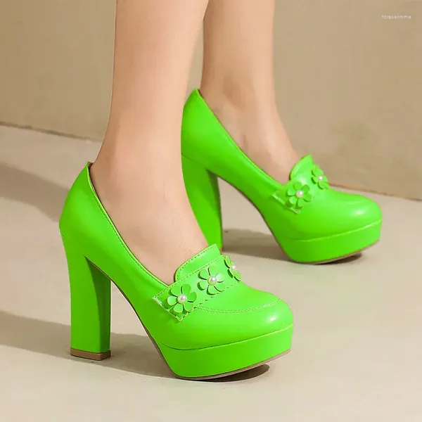 Туфли ярко-зеленого, оранжевого цвета, офисные туфли-лодочки для зрелых женщин, каблуки с цветочным дизайном, большие размеры 47–46, женские туфли на платформе, на шпильках