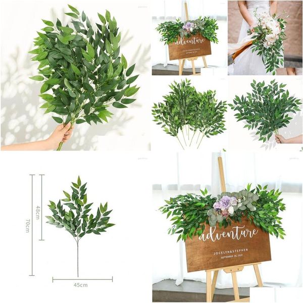 Ghirlande di fiori decorativi Steli verdi di Ruscus italiano 3/6 pezzi 70 cm Foglia verde artificiale Ghirlanda di viti Spray sospeso per matrimonio Dhuzu