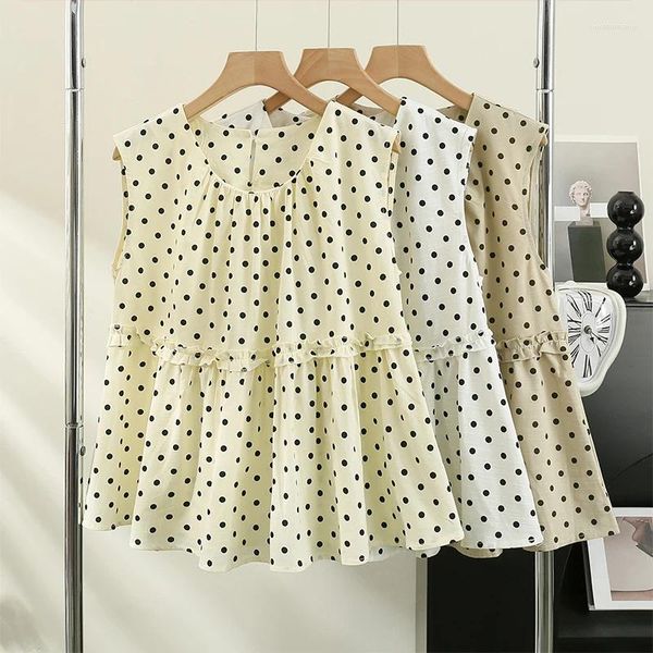 Blusas femininas blusa feminina em torno do pescoço árvore comestível sem mangas polka dot colete camisa verão solto topos pulôver