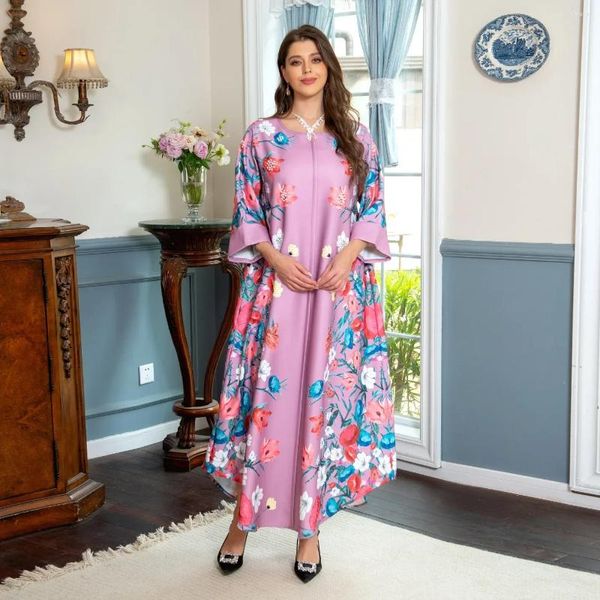 Abbigliamento etnico Medio Oriente Ramadan Marocchino Abaya Turco Musulmano Abito Moda Leggero Lusso Unghie Posizionamento del diamante Stampa Araba da donna