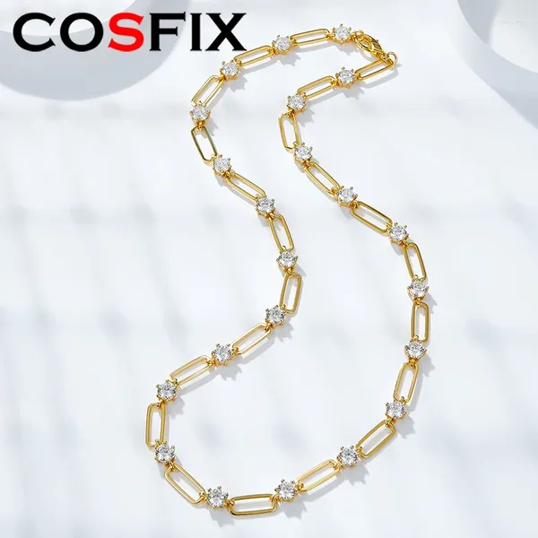 Anhänger Vintage Damen-Moissanit-Halskette, 4,5 mm runder D-Diamant, versilbert, 18 Karat Gold, Büroklammerkette