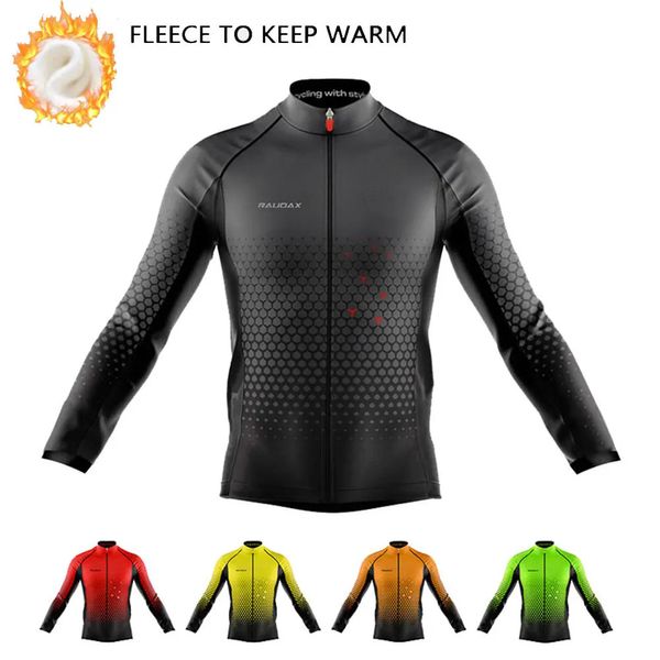 Inverno ciclismo jerseys homem mangas compridas jaquetas quentes lã térmica bicicleta jerseys mountain road bike topos maillot ciclismo 240129