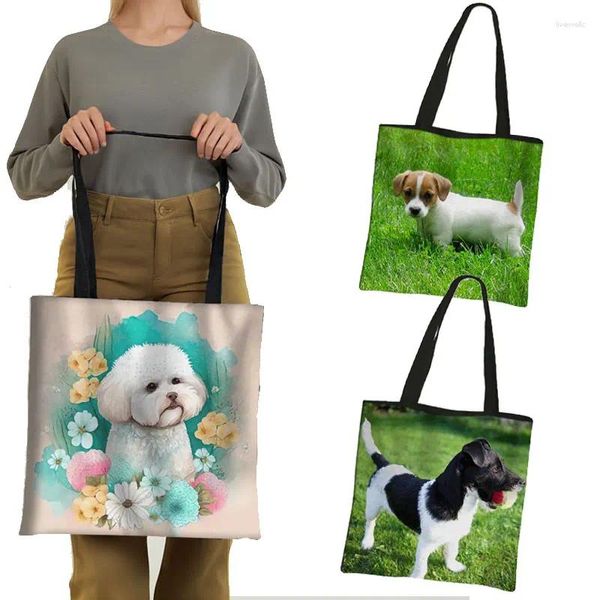 Borse per la spesa Borse con stampa Jack Russell Terrier/Bichon Frise Borsa casual da donna per bassotto Borsa a spalla per ragazze come cani da viaggio