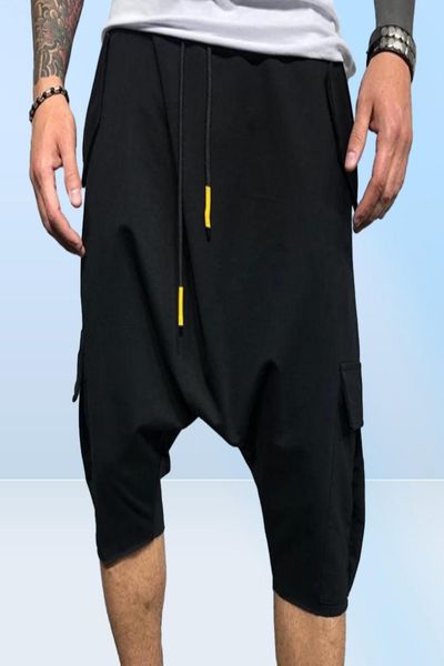 Men039s calças moda verão harem ajustável microelástico macio algodão mistura baixa virilha calças de carga plus size para male9684753