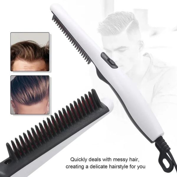 Haarkammbart Heizpinsel für Männer Haarglätter multifunktionaler Elektromart Bart glättert Kamm Schneller Haarstyler 240119