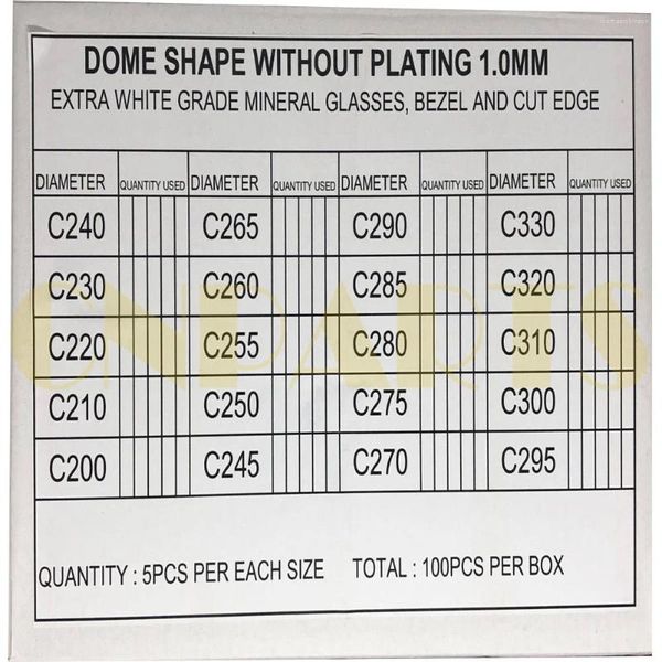 İzle Onarım Kitleri Dome Şekli Ekstra Beyaz Sınıf Mineral Cam 5 Boyut 100 PCS/Kutu 1.0mm