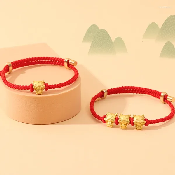 Braccialetti a maglie 2024 Anno del drago Braccialetto di corda rossa fortunata Stile cinese Zodiaco intrecciato Catena a mano Gioielli di moda da donna Regalo di Natale