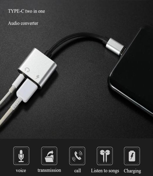 Für Huawei USB Typ-C o Lade Adapter 2 In 1 Typ C Stecker Auf Buchse 3,5mm Kopfhörer jack + Lade Konverter für Xiaomi 69083803