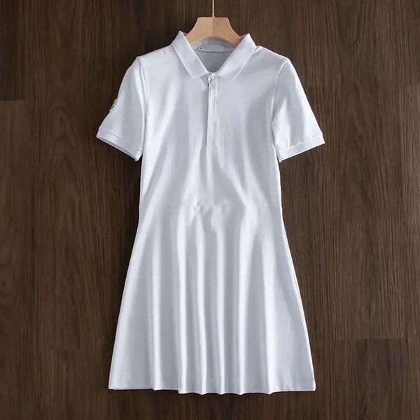 Designer feminino vestido polo colarinho nova cor pura branco/preto/azul esporte cintura magro vestido de verão algodão camiseta saia 905