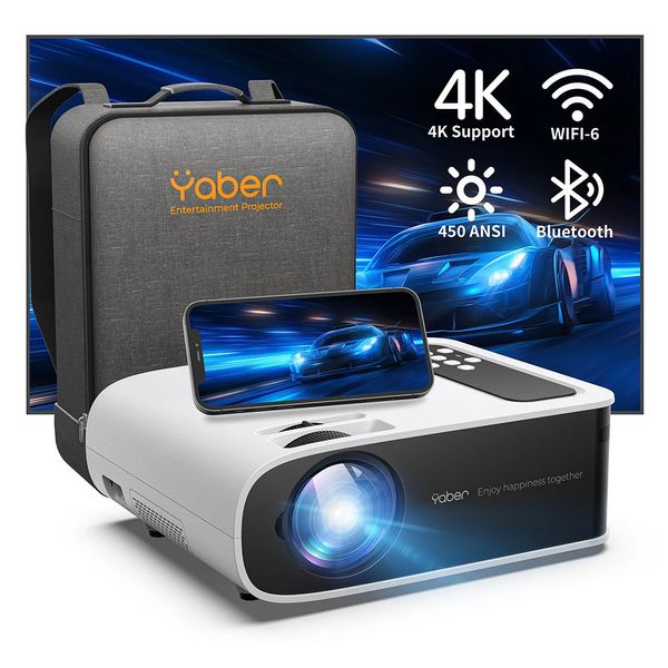 Proiettore YABER Pro V8 4K con WiFi 6 e Bluetooth 5.0 Proiettore da esterno 450 ANSI Proiettore video domestico portatile 240131