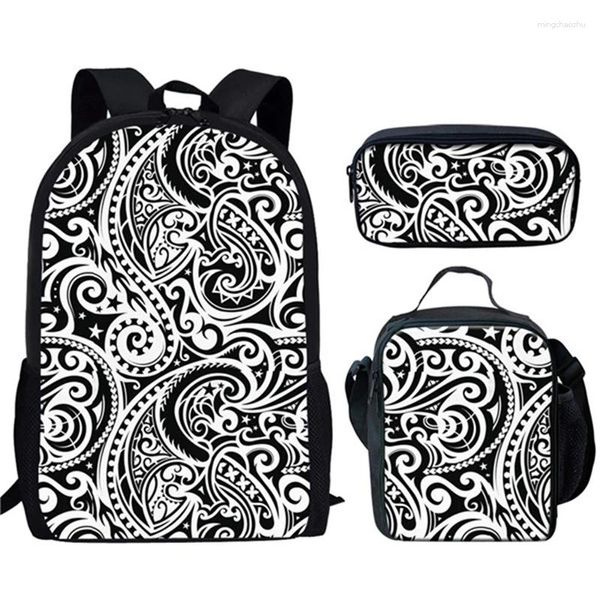 Mochila hip hop jovem polinésia tradicional tribal impressão 3d 3 pçs/set sacos de viagem portátil daypack almoço saco lápis caso