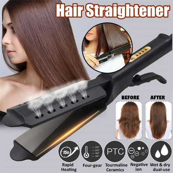 Alisador de cabelo Fourgear Ajuste de temperatura Cerâmica Turmalina Iônica Flat Iron Ampliar Painel Ferramenta de estilo profissional 240126