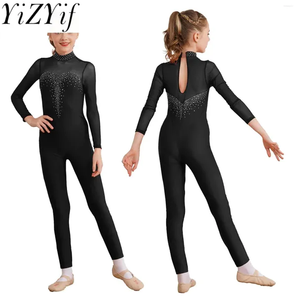 Palco desgaste crianças meninas patinação artística dança macacão rítmico balé ginástica bodysuit jazz dancewear desempenho traje