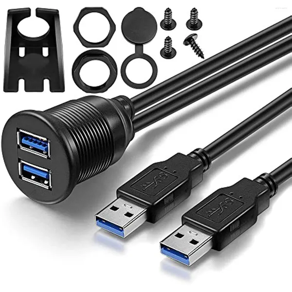 Cavo di prolunga per auto con montaggio a incasso doppio USB 3.0 maschio a femmina da 1 m 3 piedi 2 porte per pannello cruscotto moto barca camion