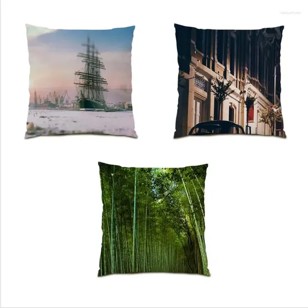 Capa de almofada paisagem sala de estar decoração pássaro 45x45cm reunindo lance capas palmeira tropical quadrado e1027