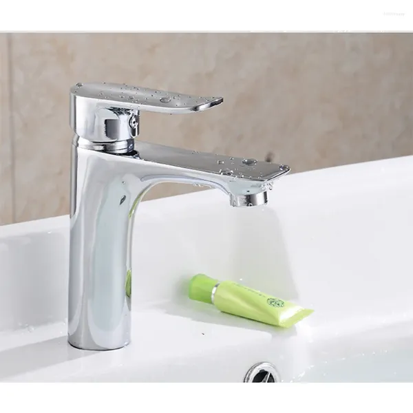 Rubinetti per lavabo da bagno Lavabo Vanity Ottone cromato Rubinetto per acqua fredda e montaggio su piano Maniglia singola a un foro