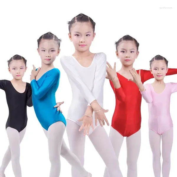 Stage Wear Body da ginnastica a maniche lunghe Bambino Bambini Body da balletto per ragazze Body da ballo Costume da bagno in spandex elasticizzato