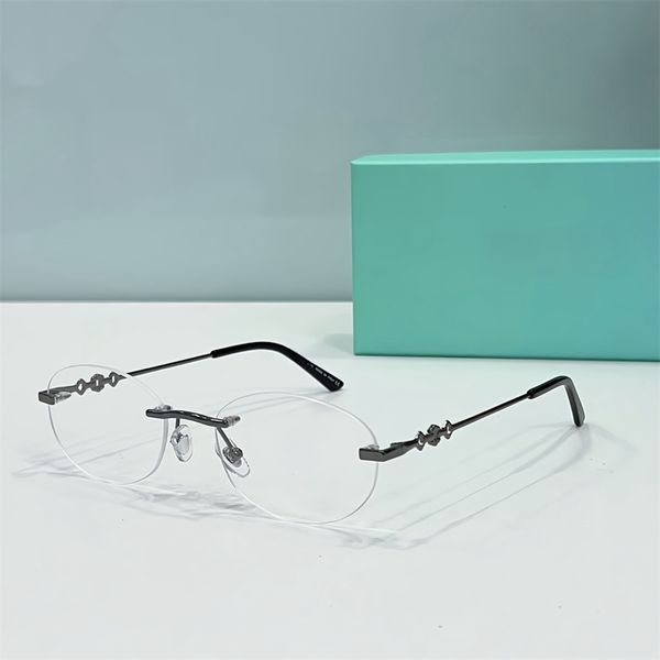 Ovale, rahmenlose Luxus-Brillengestelle für Damen, Sonnenbrillen, Katzenaugen-Brillengestell, Gold, Herzschlüssel, Metallschnalle, Design, Mädchen-Geschenk, Liebhaber, modische Brillen
