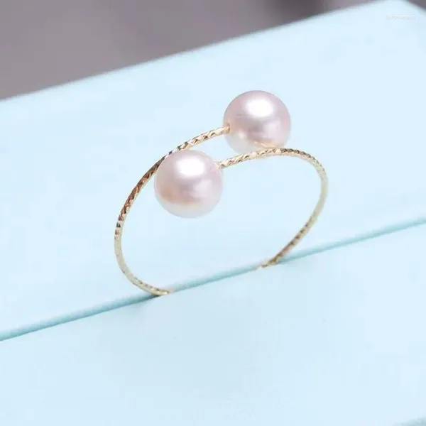 Cluster-Ringe Labb Real18K Gold Ring Au750 Pearl Elastic mit verstellbarem Mund zu weiblich R111