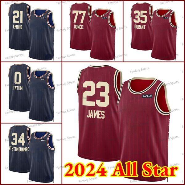 All 2024 Star Basketball Jerseys Stephen 30 Curry Luka Doncic 77 Giannis 0 Jayson Young James Kawhi Williamson Haliburton Tatum Custom Mens Kids Printing