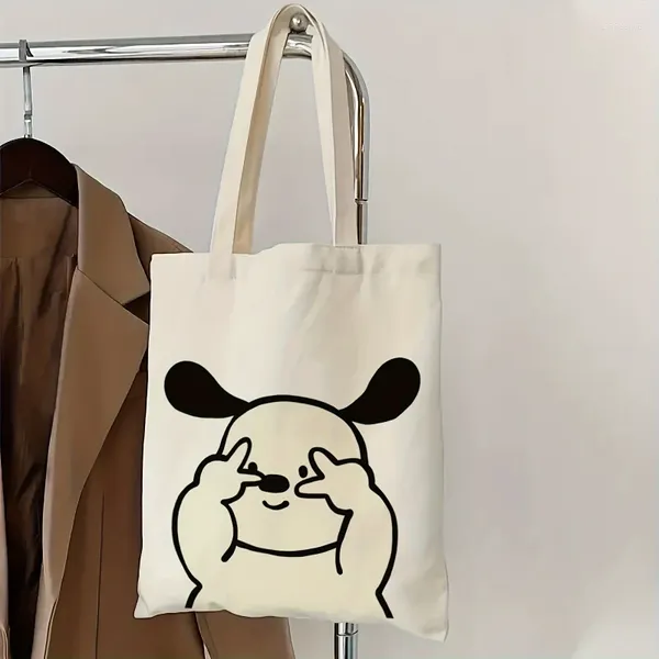 Sacos de compras Adorável Biye Orelha Preta Cão Pequeno Impressão Canvas Tote Bag Casual Grande Capacidade Ombro Bolsa Perfeita para Viajar