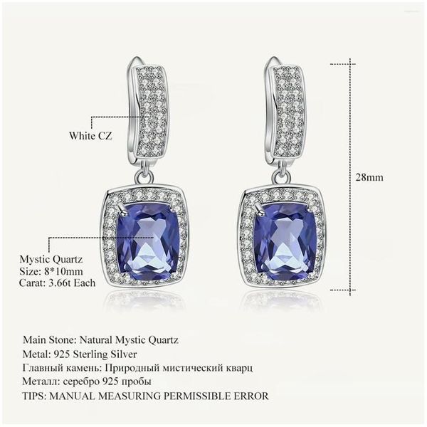 Висячие серьги-люстры с драгоценными камнями, балетные 7,2 карата, натуральный иолит, синий мистический кварц, классические серьги-капельки из стерлингового серебра 925 пробы, ювелирные изделия для Wom Dhn9F