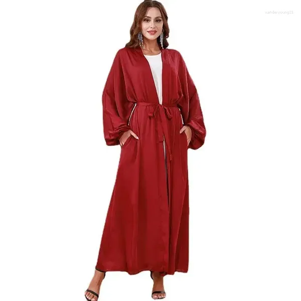 Abbigliamento etnico Abito musulmano islamico Donna Taglie forti Maxi casual con cappuccio con maniche a pipistrello e coulisse in vita