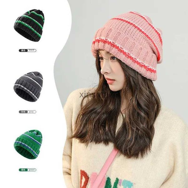 Beanie / Skull Caps Homens Mulheres Beanie Outdoor Plush Knit Cap Outono Inverno Rosa Quente Cem Chapéu Estudantes Cabeça Grande Mostrar Rosto Pequeno Conjunto Cabeça Caps YQ240207