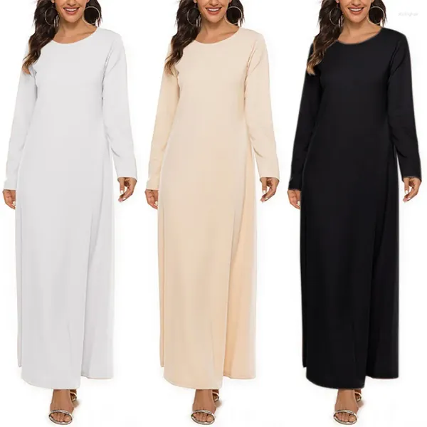 Ethnische Kleidung Frauen Muslim Basis Liturgie Abaya Langarm Inneres Stoff rund Hals Damen Kleiden Sie Nahen Osten Dubai Türkei Täglich solide