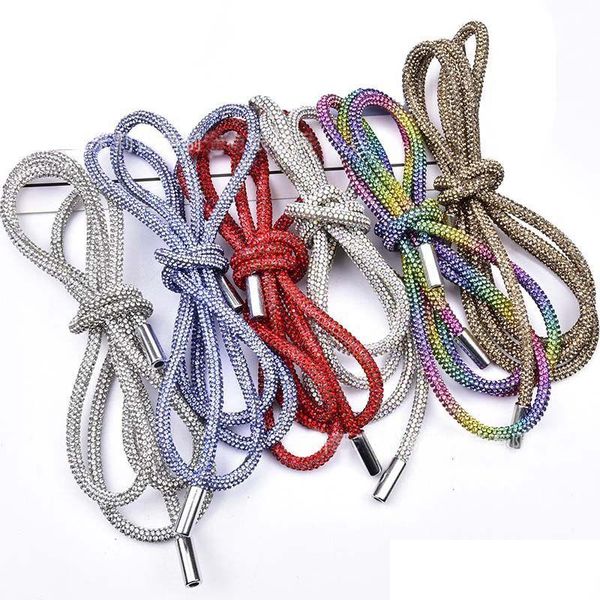 Outras artes e artesanato 2021 fl strass diy dstring calças corda boné cordas arco-íris cadarço bling cinto bowknot preguiçoso elástico shoela dhlbw