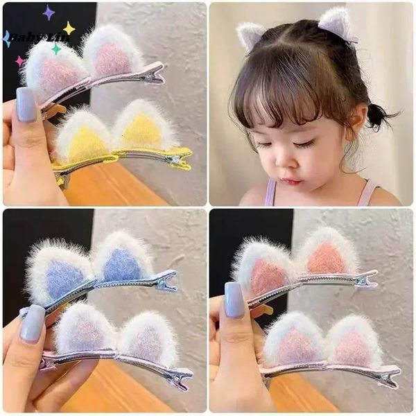 2pcsset sevimli katı tavşan kulakları kız bebek için saç klipsleri el yapımı kawaii saç tokası barrettes başlık çocuklar saç aksesuarları 240118