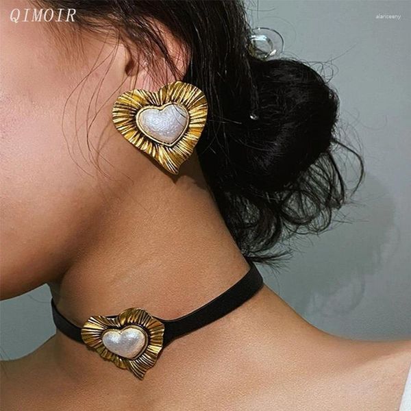 Choker Metall Herz PU Kurze Halskette Brüniert Gold Weiß Farbe Für Frauen Vintage Punk Stil Mode Mädchen Geschenk Party c1309