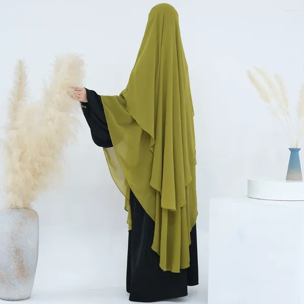 Abbigliamento etnico Chiffon extra lungo Khimar Donne musulmane 2 strati Veli Islamico Dubai Hijab turco Niqab Jilbab Ramadan Eid (Senza vestito)