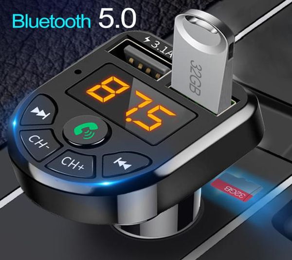 Bluetooth 5.0 Trasmettitore FM Kit per auto Lettore modulatore MP3 Vivavoce wireless o ricevitore Caricatore rapido doppio USB 3.1A1572549