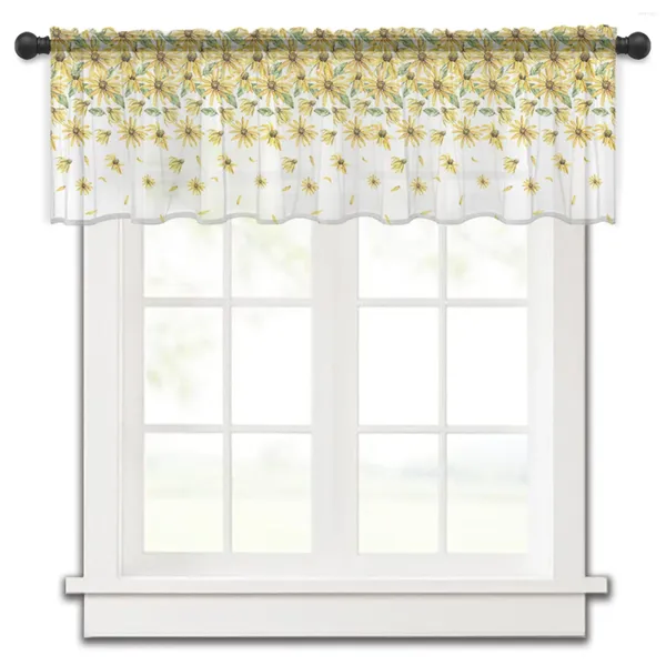Perde çiçek sarı papatya gradyan küçük pencere valance şeffaf kısa yatak odası ev dekor voile perdeler