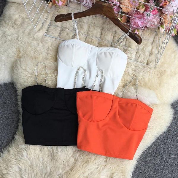 Frauen Tanks Crop Top Frauen Spaghetti Strap Kette Low-cut Unterwäsche Weibliche Backless Einfarbig Ärmellose Sling Weste Sommer drop