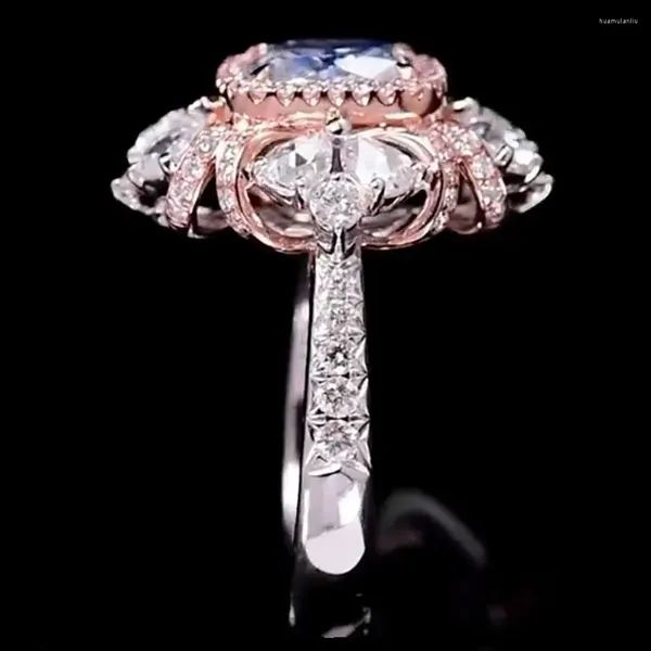 Anelli a grappolo Anello da donna in oro rosa bianco massiccio 14K con cuscino da 3 ct Diamanti Moissanite Festa di nozze Anniversario Fidanzamento Fiore Goccia d'acqua